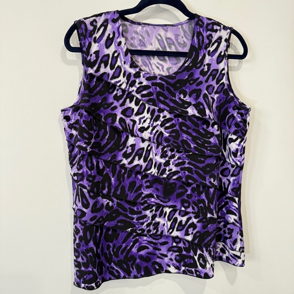 Animal Print Faux Layered Sleeveless Shirt Size 14P/L Peter Nygard TanJay - Picture 1 of 17